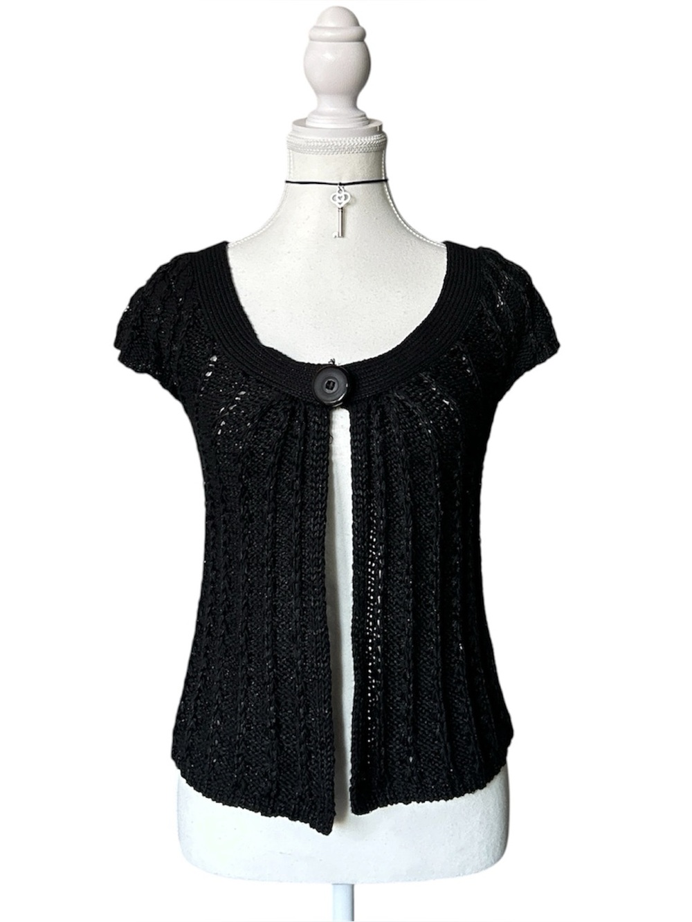 Y2K Coquette “GUESS” Black Shiny Knit Babydoll Style Button-up Top